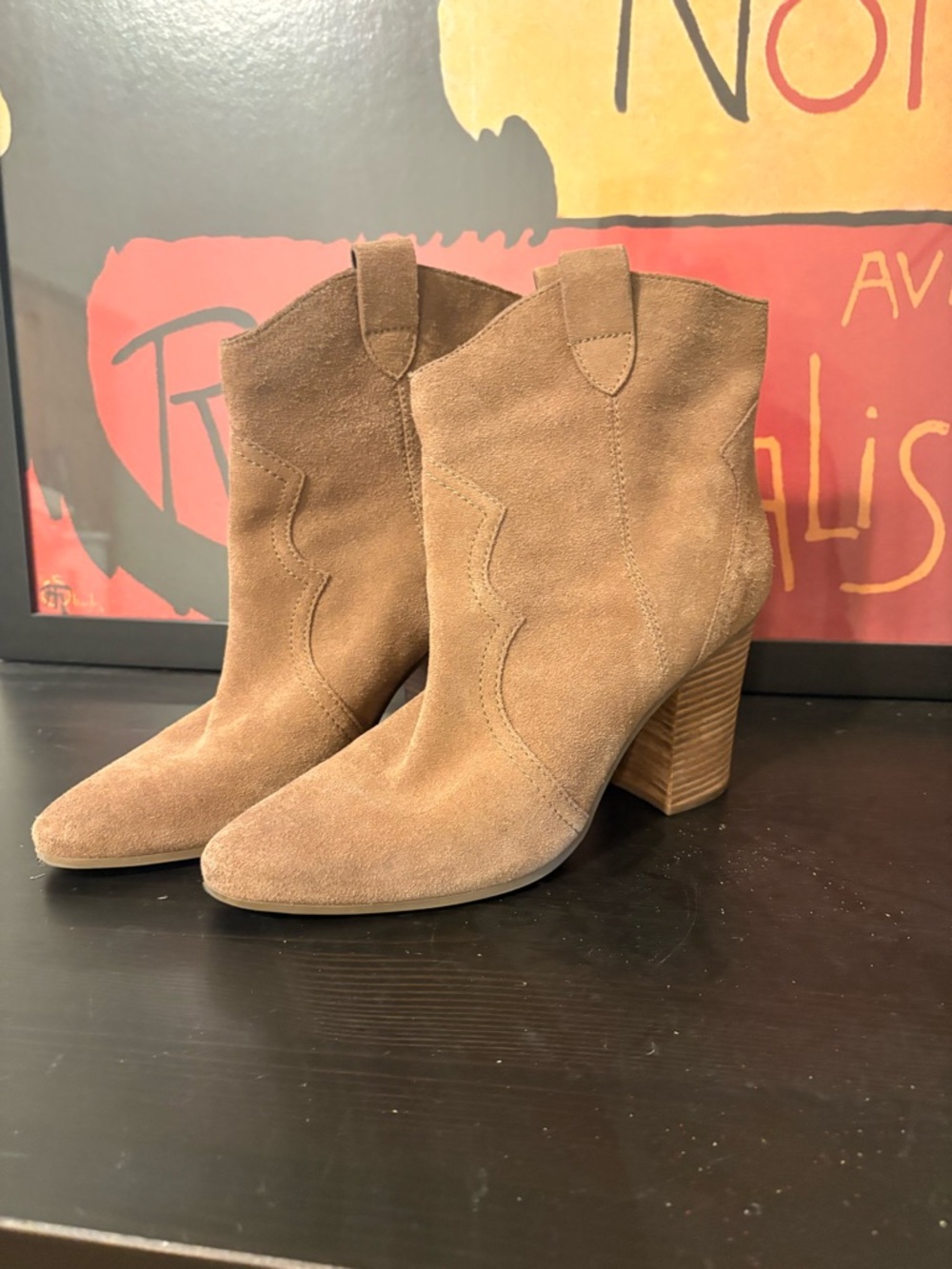 AEROSOLES Tan Suede Western-Style Ankle Booties